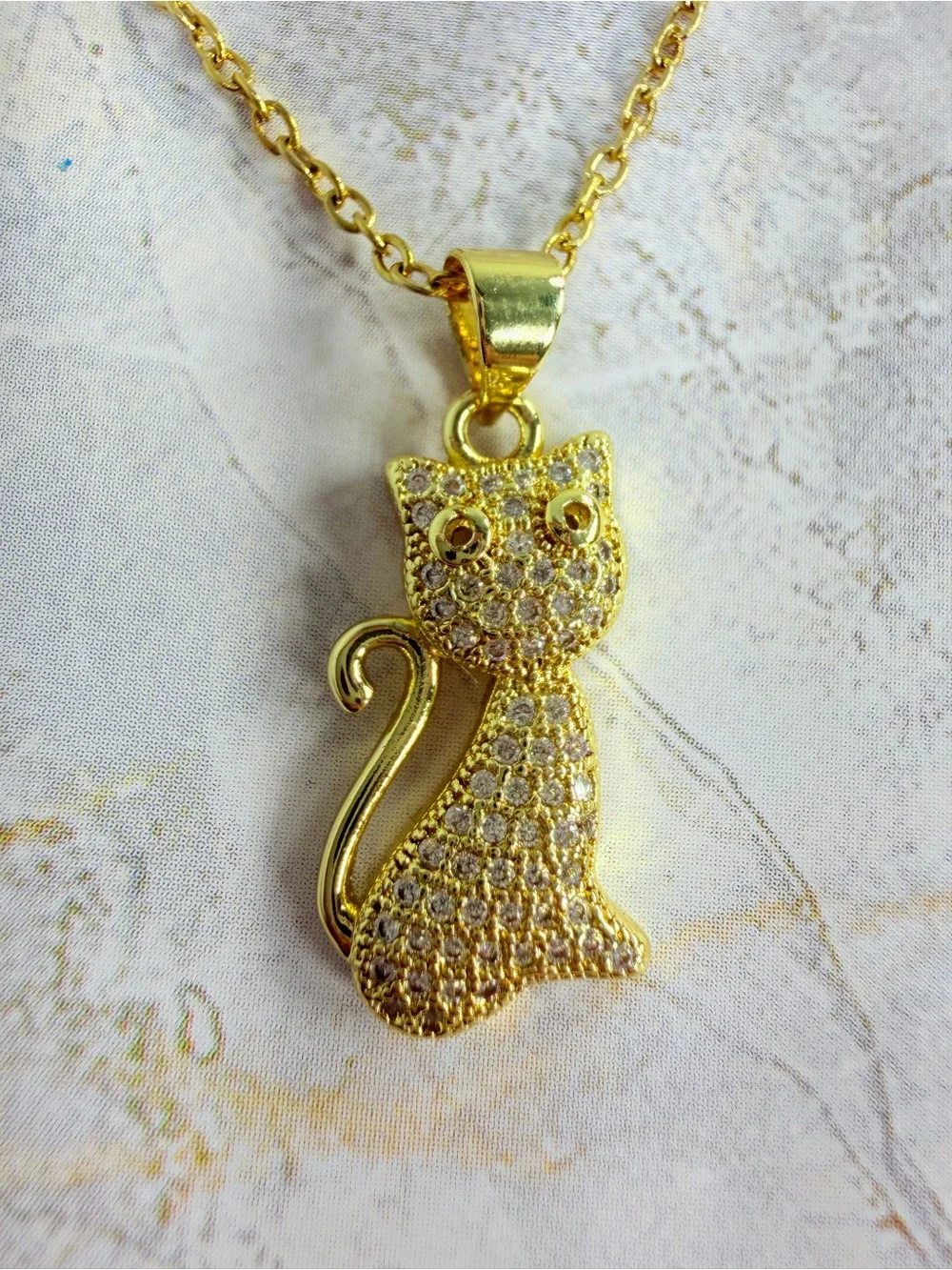 Gold Cat Pendant Necklace - Sparkling Cat Charm for Cats Lovers #stainless steel